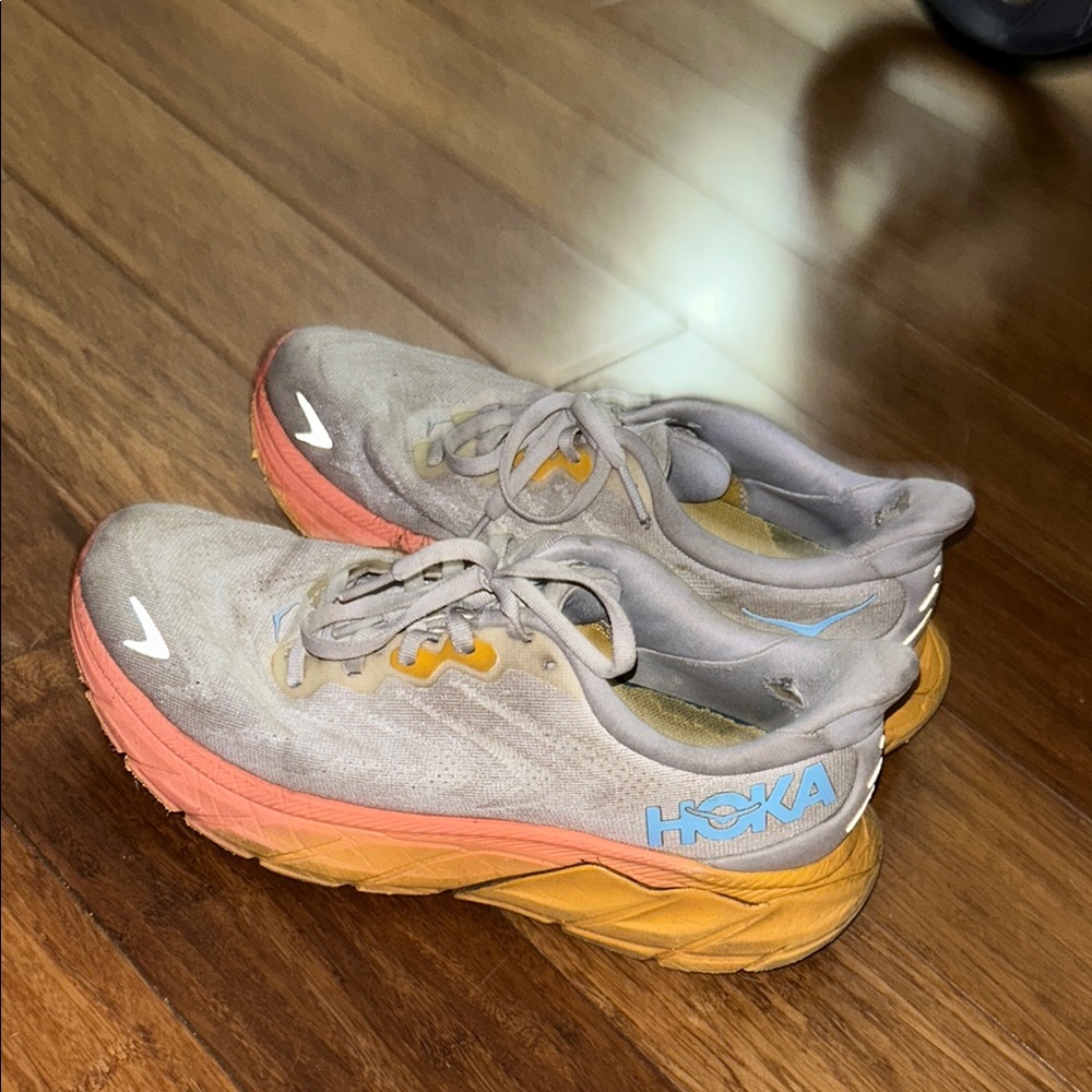 Hoka Gray and Coral Athletic Shoes